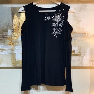 Michael Kors Black Long Sleeve No Shoulder Top